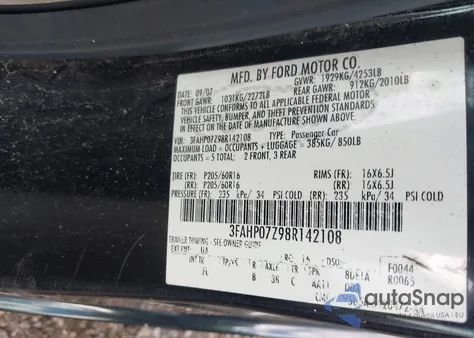 2008 Ford Fusion Se из США, поврежденный, VIN 3FAHP07Z98R142108